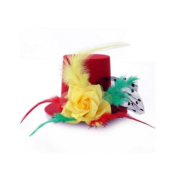 Mini Hoge Hoed Rood met Roos 14 cm