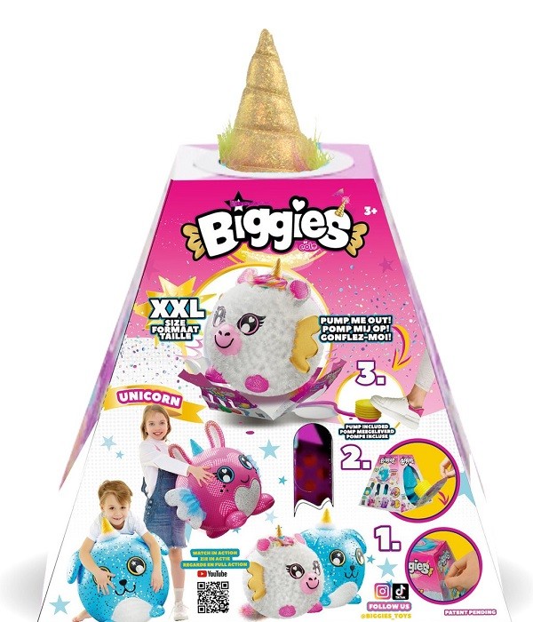 Biggies Unicorn Wit Opblaasbare Pluchen Knuffel