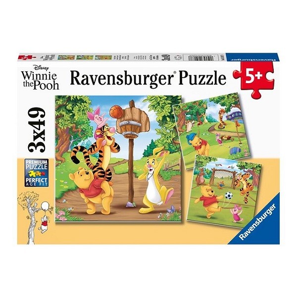  Puzzels 3 x 49 stukjes Winnie de Pooh Sportdag