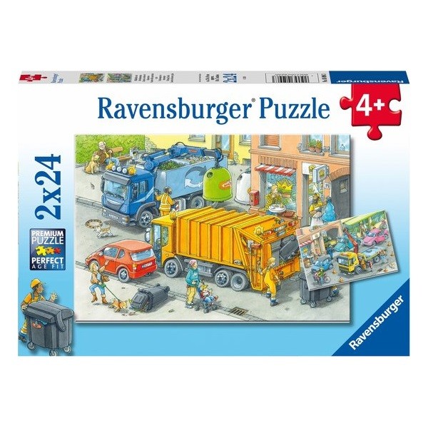  Puzzels 2 x 24 stukjes Vuilniswagen en Sleepwagen